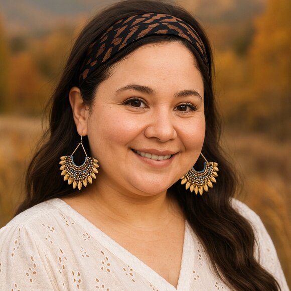 🆕 Indian Artisan Beaded Fan Drop Earrings Gold Brass Boho Festival Statement - Picture 10 of 13